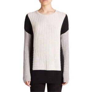 Vince Wool Cashmere Colorblock Black Gray Ivory Geometric Sweater XSmall